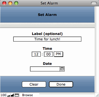 Create a layout for use as a popup window where the alarm can be set.