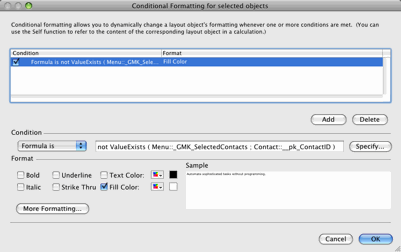 Conditional formatting for the object layered on top of the checkbox.