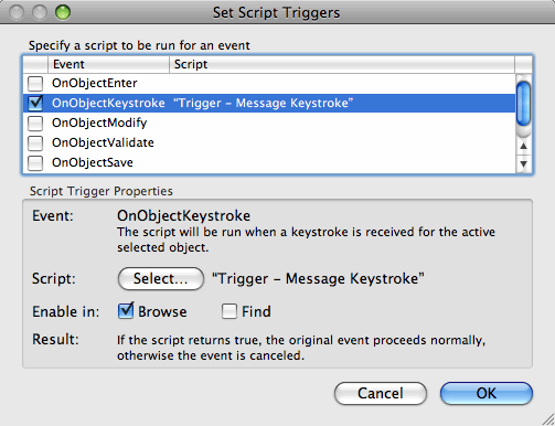 Script trigger for messenger text field.
